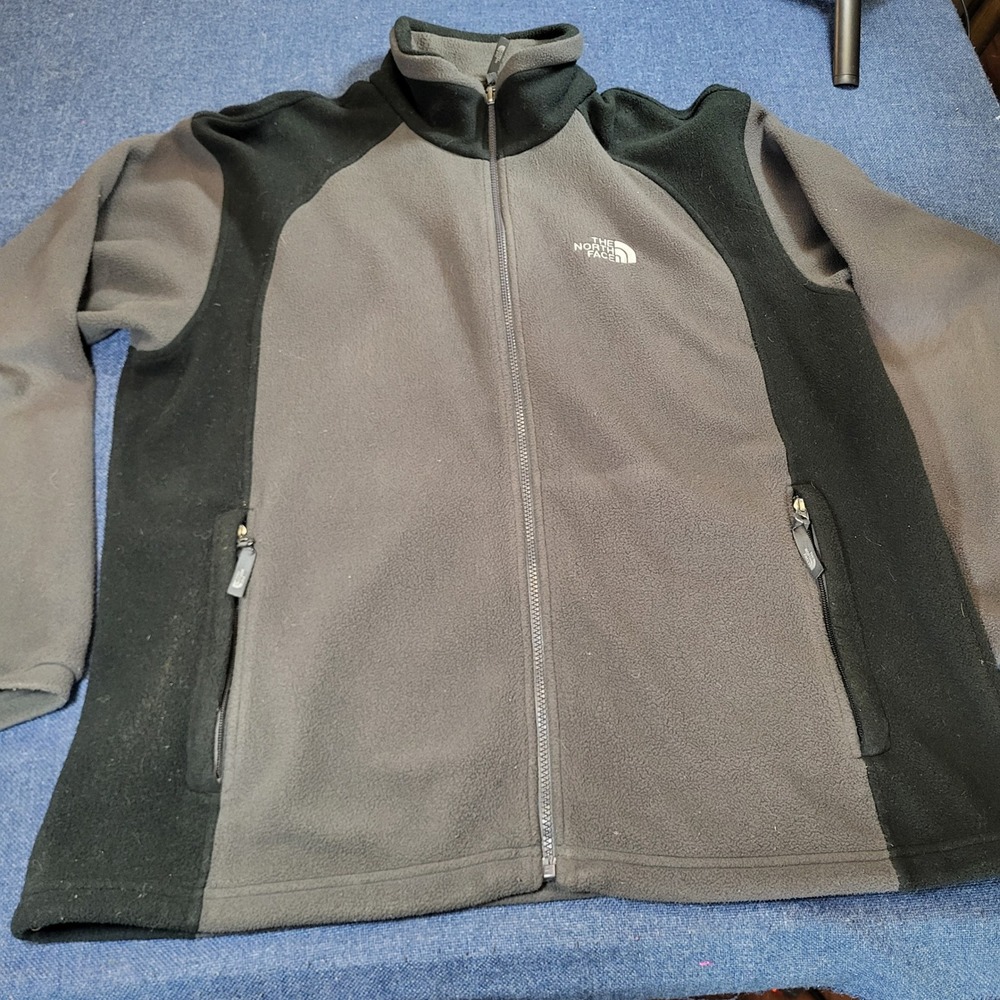 The North Face Mens Full Zip Fleece Jacket Grey Black Colorblock Mock Neck L